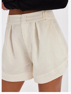 Free People Marina White Pleated Tailored High Rise Trouser Shorts